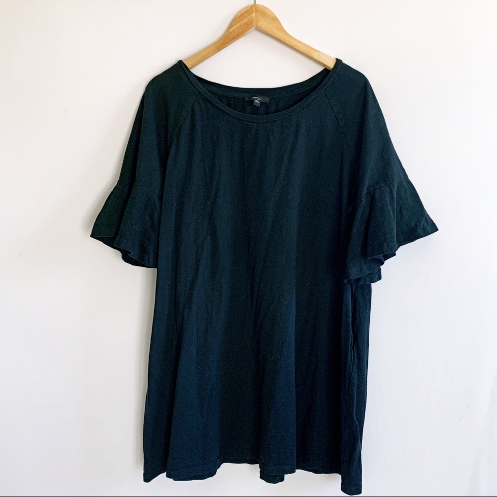 Black Ruffle Sleeve Knit Dress with Pockets 2X